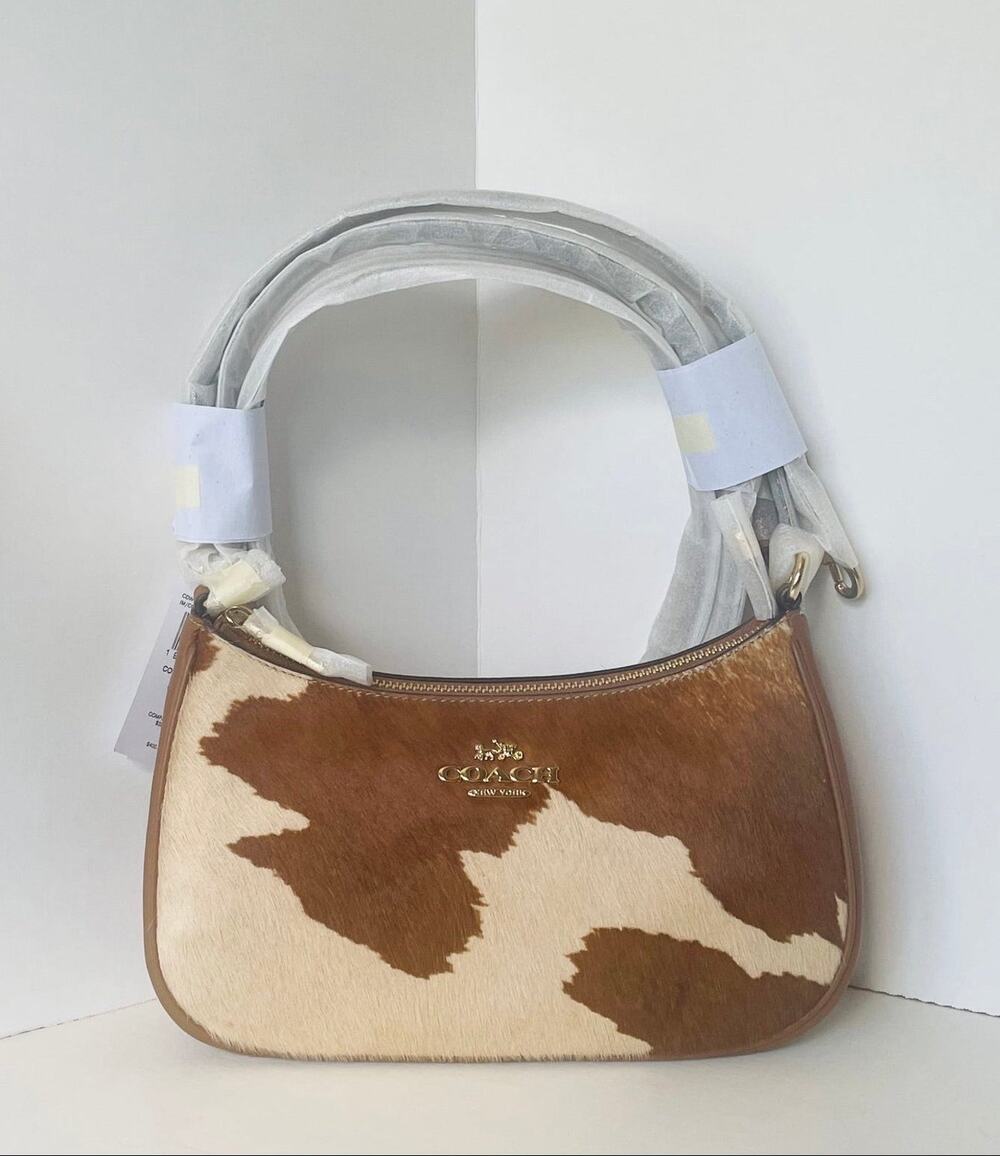 Coach Teri Shoulder Bag Haircalf Cow Print Brown Leather CDW45 A